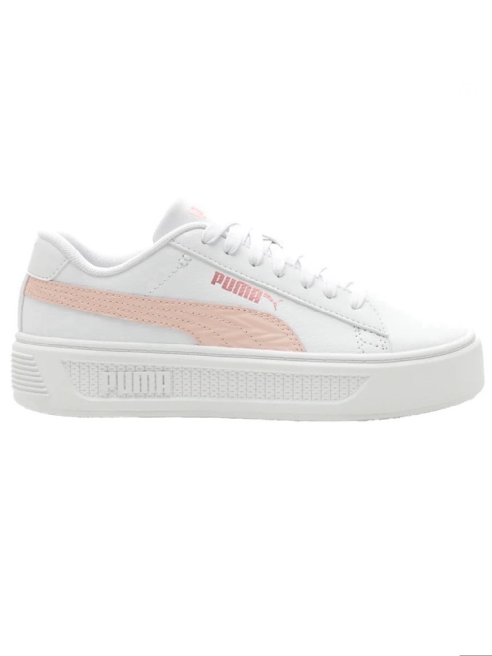 Puma Smash V3 Platform Sneakers in white and pink Women’s 7.5